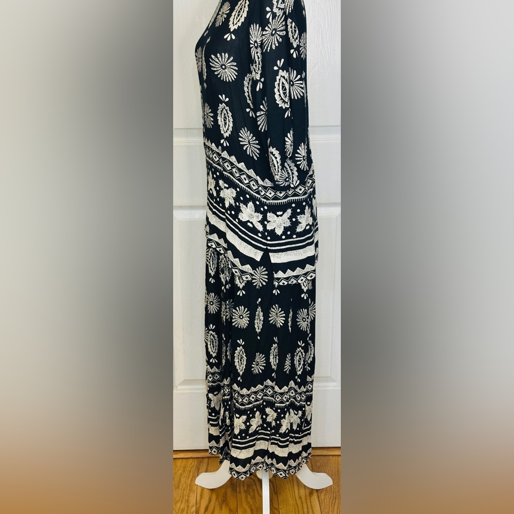 Exclusif By Whispers Flowy Comfy Two Piece Skirt Blouse Boho Black White Medium - Picture 6 of 16